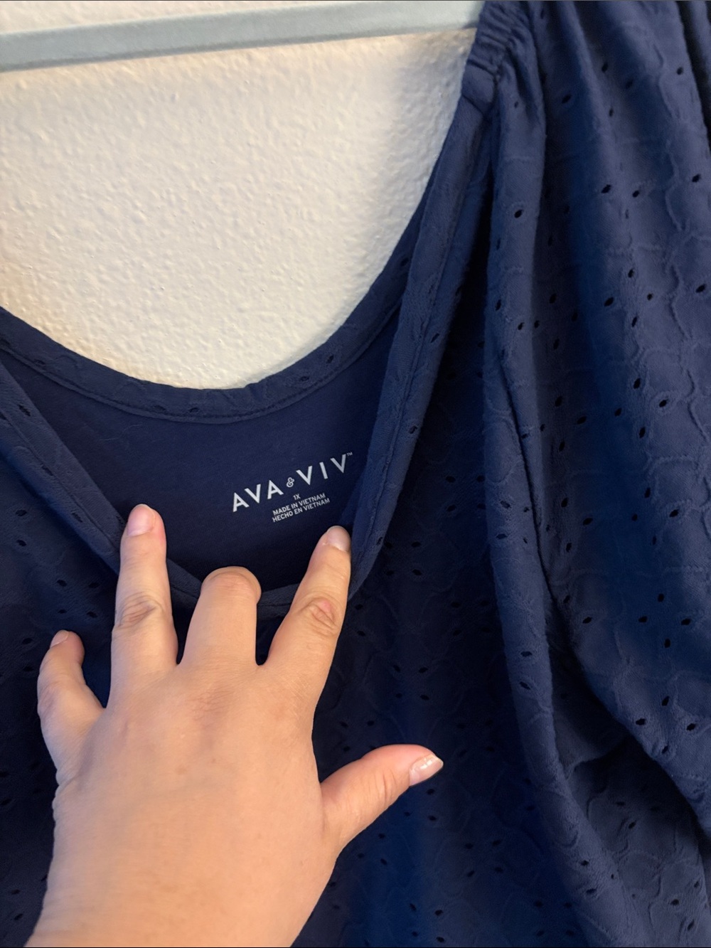 Ava & Viv Navy Eyelet Scoop Neck Blouse